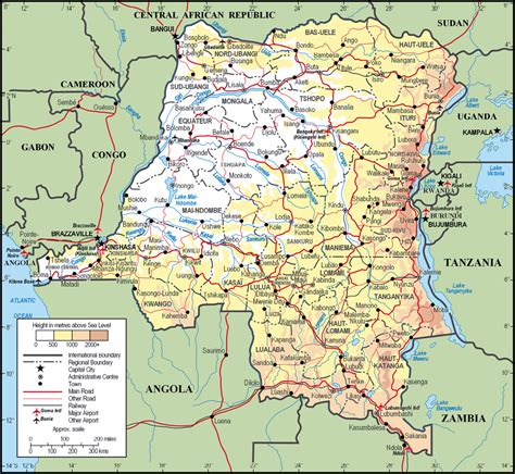 Large Detailed Physical And Administrative Map Of Congo Democratic