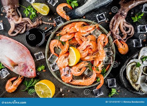 Fresh Raw Seafood Stock Image Image Of Marine Catch 121410197