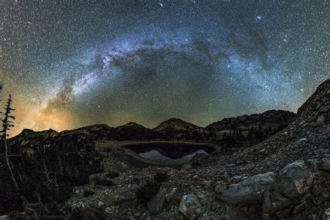 The Milky Way Arches Over Mt Lassen And Lake Helen In Lassen Volcanic