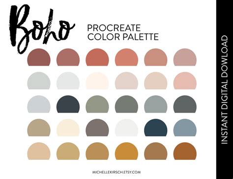 Boho Procreate Color Palette 30 Trendy Boho Inspired Colors Etsy