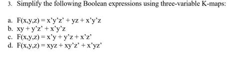 solved 3 simplify the following boolean expressions using