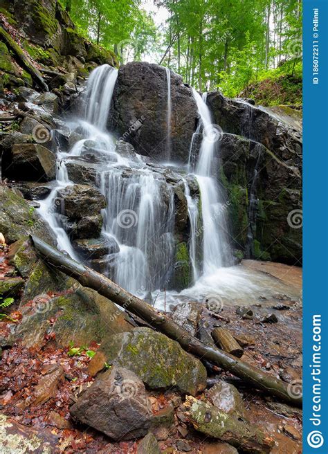 Rocks In Waterfall Stream Beautiful Nature Scenery In Forest Stock