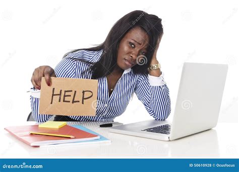 Black African American Ethnicity Frustrated Woman Working In Stress At