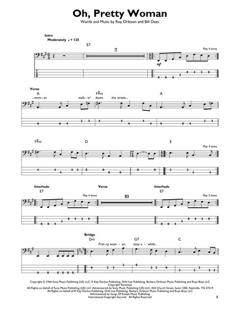 Roy Orbison Oh Pretty Woman Sheet Music Download Printable Rock