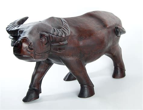 Large Antique Asian Hand Carved Wooden Water Buffalo Ox Statue Figure Vintage Ebay