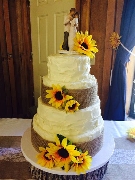Burlap And Sunflower Brides Cake Cake Brides Cake Desserts
