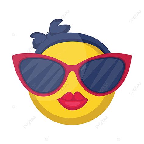 female emoji yellow face  pink lips  big sunglasses illustration vector cartoon