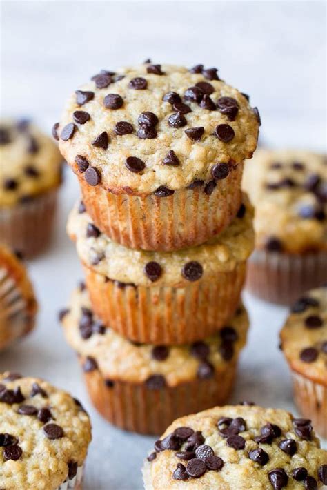 One Bowl Chocolate Chip Banana Oat Muffins Running With Spoons