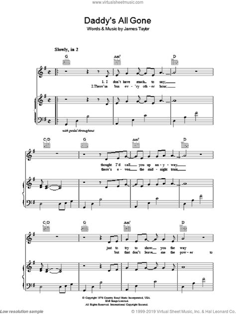 Taylor Daddys All Gone Sheet Music For Voice Piano Or Guitar