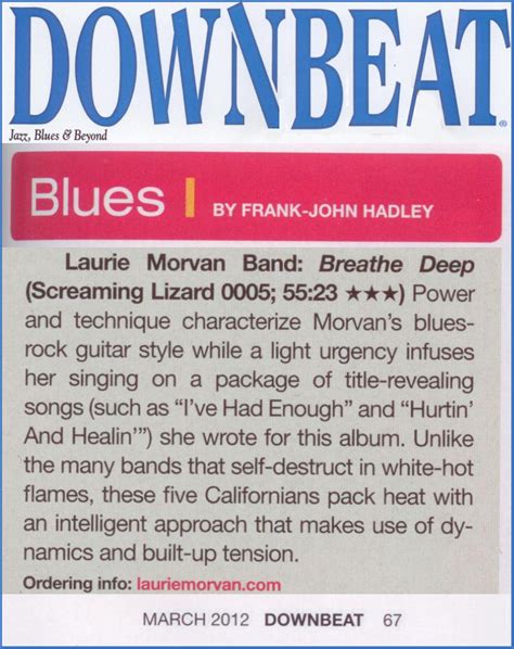 Downbeat Magazine Cd Review Of Breathe Deep Laurie Morvan