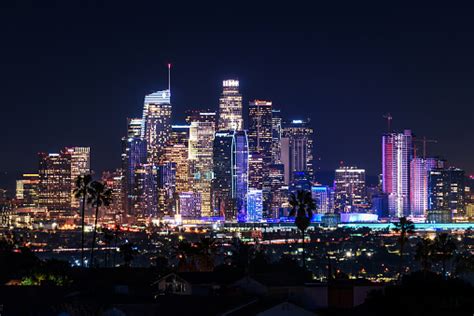 Downtown Los Angeles Skyline At Night Stock Photo Download Image Now