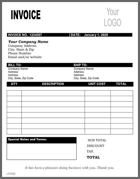 Invoice Template Printable Invoice Business Form Etsy Uk