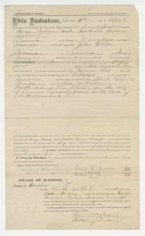 Warranty Deed From Douglas County Kansas Kansas Memory Kansas