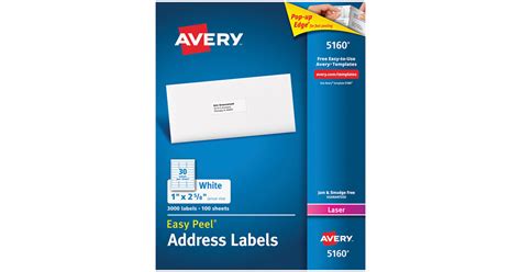 Avery Easy Peel White Address Labels 1x2 58 3000ct Ave05160 Avery