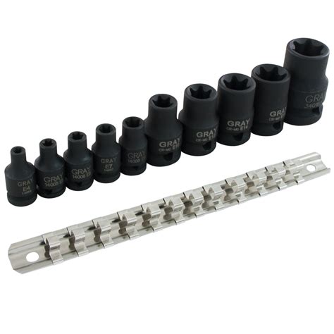 14 38 And 12 Dr 10 Piece Female Torx Impact Socket Set Gray