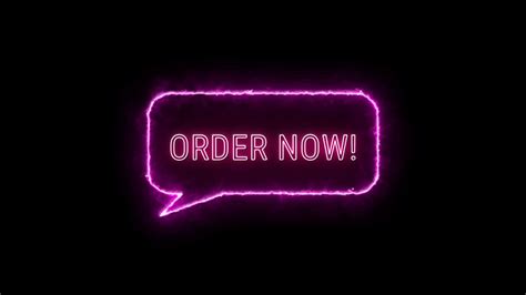 Order Now Neon Red Fluorescent Text Animation Light Pink Frame On Black Background 20153692