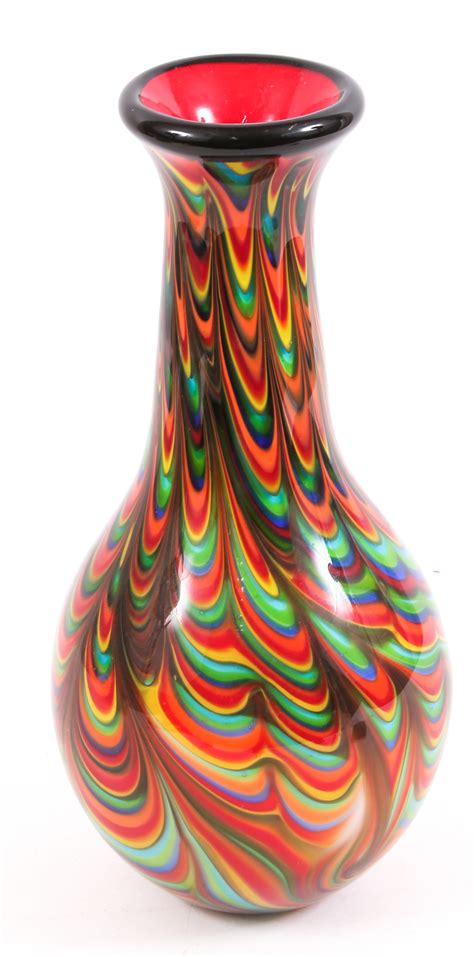 Lot Detail Murano Blown Multicolor Swirled Art Glass Vase