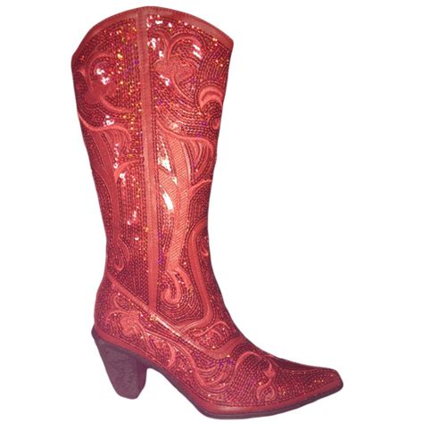 Red Ladies Cowboy Boot With Iridescent Red Sequins Sequin Boots Red
