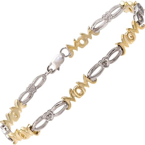 Sterling Silver And 10k Yellow Gold Diamond Accent Mom Bracelet Diamond Bracelets Jewelry