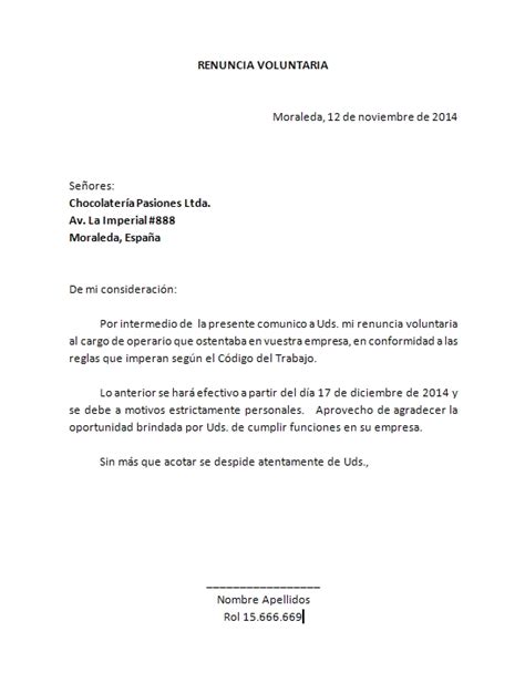 Ejemplo De Carta De Renuncia Voluntaria Ecuador Nuevo Ejemplo