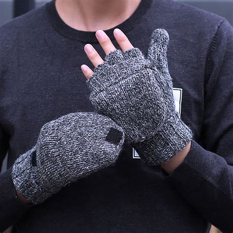 Charming Thick Male Fingerless Gloves Men Wool Winter Warm Exposed