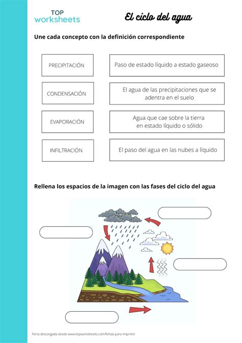 Une Conceptos Del Ciclo Del Agua Ficha Para Imprimir Topworksheets