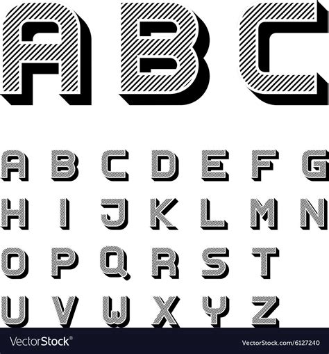 3d Black Striped Font Alphabet Letters Royalty Free Vector