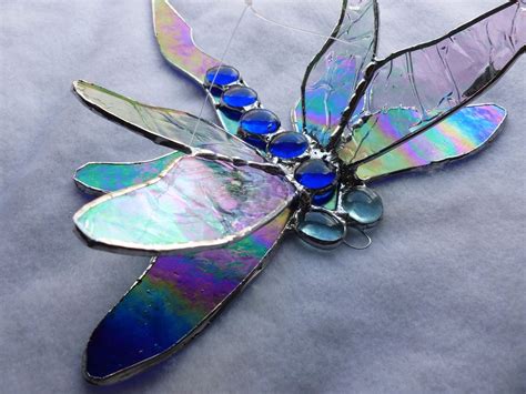 Buy Custom Made Cobalt Iridescent Blue Dragonfly Stained Glass Art