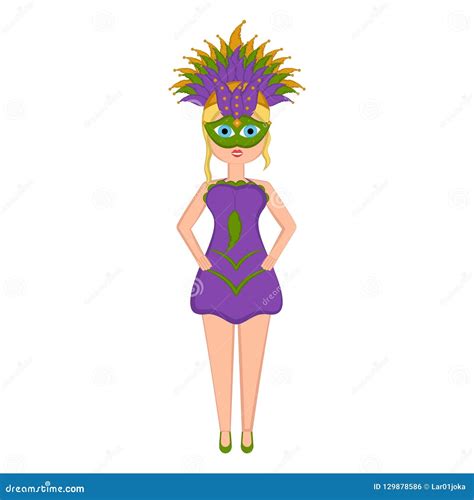 Girl With A Mardi Gras Costume Stock Vector Illustration Of Dress Mask 129878586