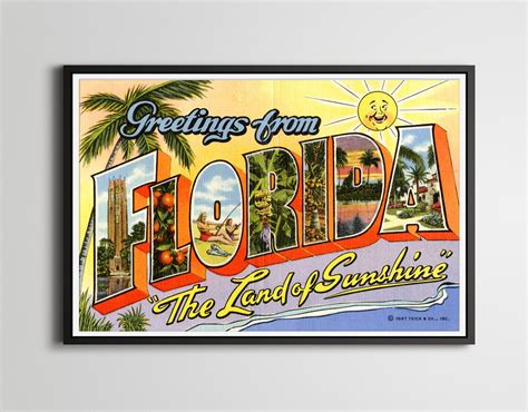 Vintage Florida Large Letter Postcard Poster Etsy