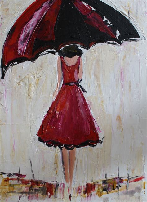 A Painting Of A Woman In A Red Dress Holding An Umbrella On A White