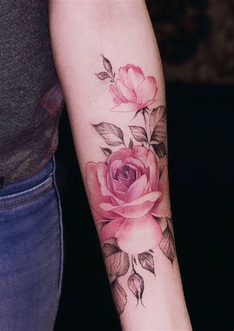 Realistic Pink Rose Tattoo On The Arm Pink Rose