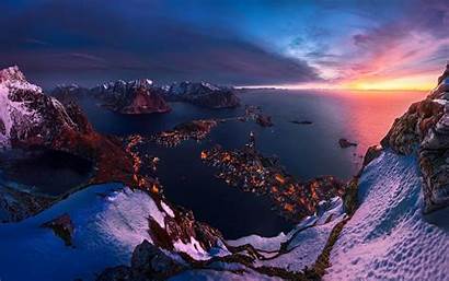 Norway Lofoten Islands Screen Desktop Winter Horizon