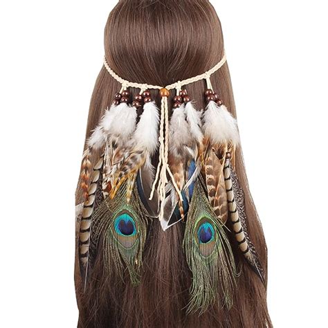 sheliky feather fascinator headband bohemian tassels hair band headwear for women girls
