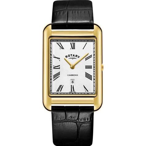 Rotary Mens Gold Plated Cambridge Shaped Strap Watch Watches From