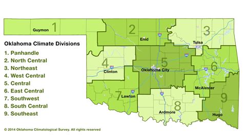 Oklahoma Climatological Survey Map Of Oklahoma Climate Divisions