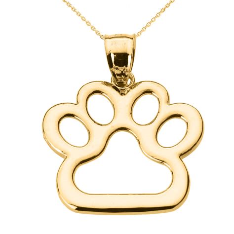Yellow Gold Dog Paw Print Pendant Necklace