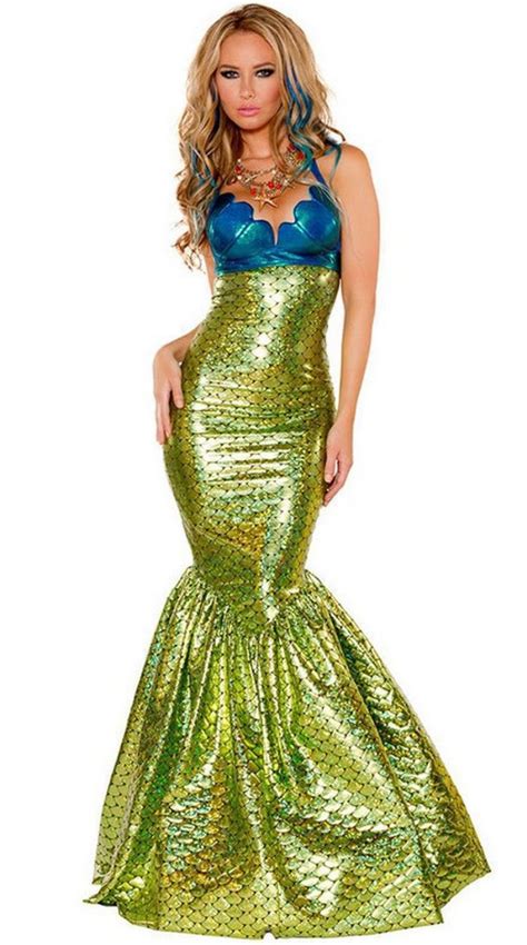 Halloween Costume Adult Mermaid Princess Dress Sequin Cosplay Suit Sexy Wrapped Chest Show