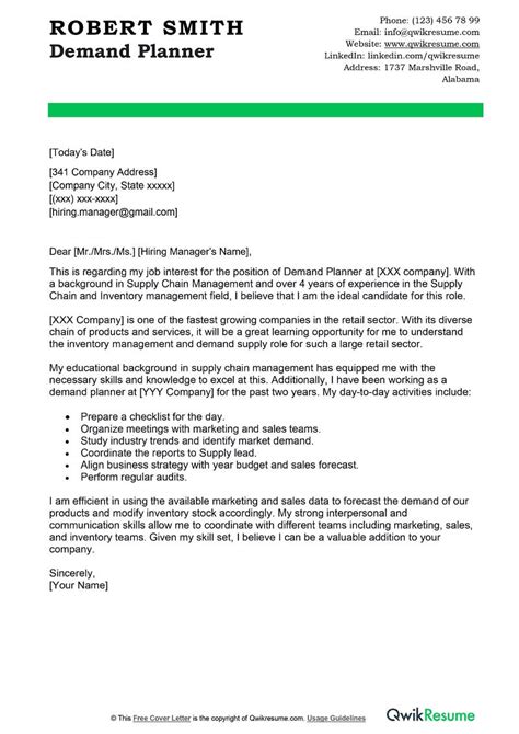 Demand Planner Cover Letter Examples Qwikresume