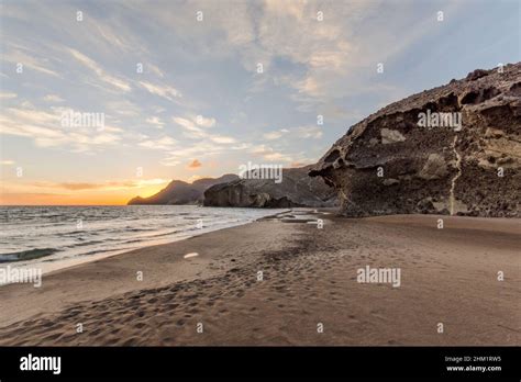 Cabo De Gata Spain Volcanic Rock Deposits Dunes Of Unspoilt Monsul Beach In Cabo De Gata