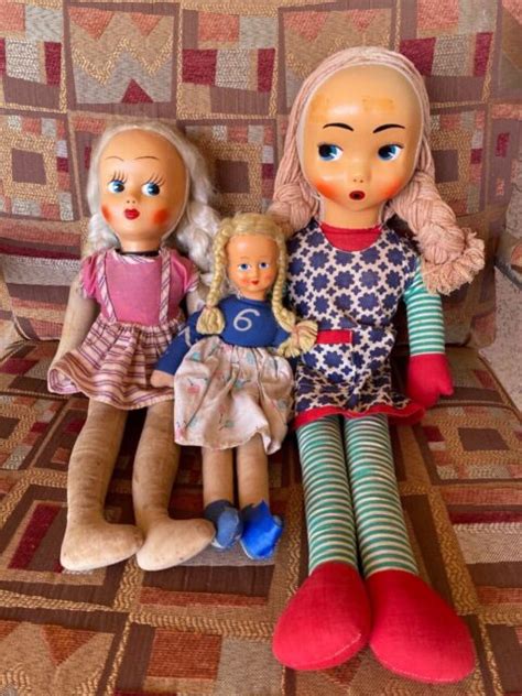 Lot Of 3 Vintage 1950s Polish Stuffed Cloth Doll Plastic Face Mask Sawdust Ebay