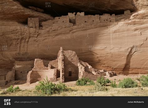 Remaining ancient cliff dwellings at the canyon floor in 