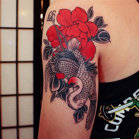 Crane And Peony By Jinpil Yuu Japanese Tattoo Tattoos Body Art Tattoos