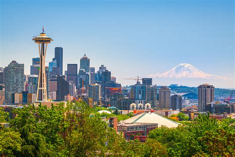 Seattle Washington Usa Downtown Skyline With Mt Rainier Comfort