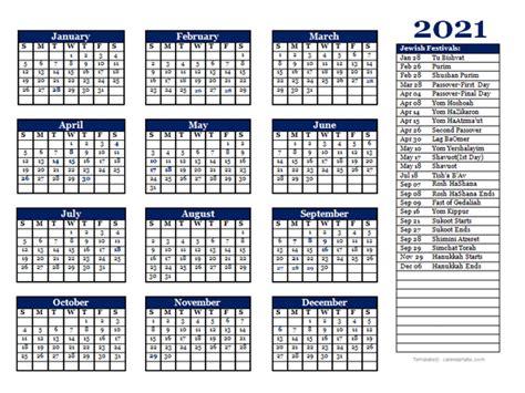 This 2021 year at a glance calendar is downloadable in both microsoft word and pdf format. 2021 Jewish Festivals Calendar Template - Free Printable ...