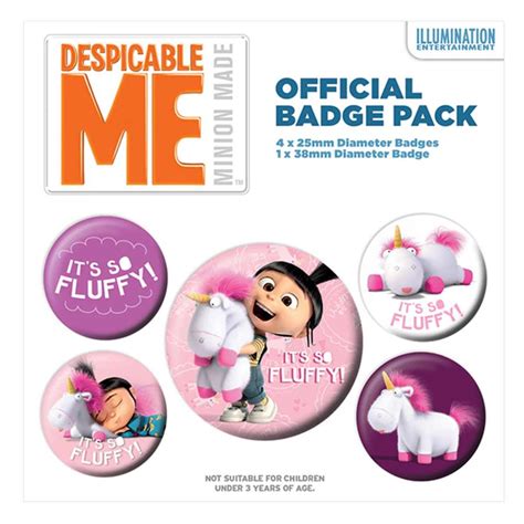 This is a film that is derived more gru winds up responsible for possibly the three most adorable girls in the history of animation, especially little agnes who is fixated on fluffy unicorns. Despicable Me Its So Fluffy Unicorn Badge Pack (BP80533 ...