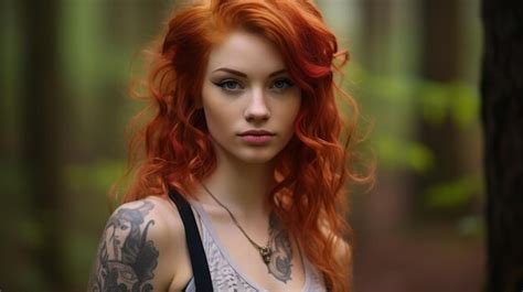 Premium Ai Image A Woman With Red Hair And Tattoo