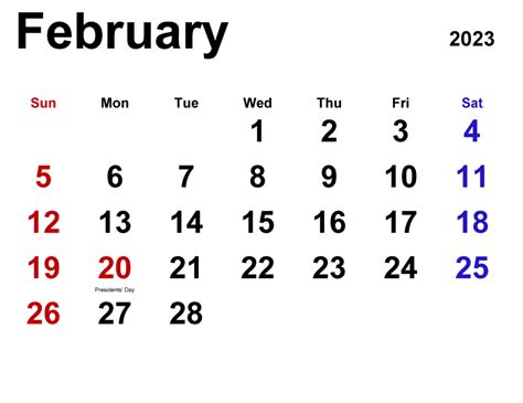 Printable Free February 2023 Calendar With Holidays Pdf