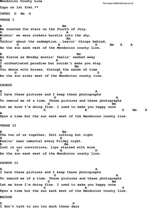 Willie Nelson song: Mendocino County Line, lyrics and chords