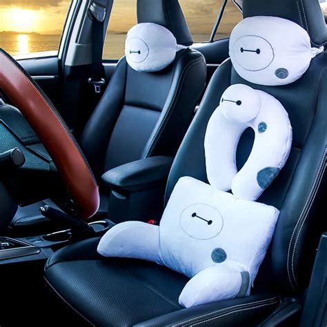 2pcs Car Seat Support Kwaii Baymax Headrest Auto Back Massage Lovely Automobile Pillow Office